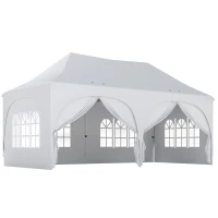 Outsunny Gazebo da Giardino Pieghevole 3x6 m con Pareti Rimovibili e Borsa di Trasporto, Bianco(m-1)