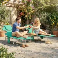 Outsunny 5-Position Adjustable Sun Loungers Set of 2 with Reading Hole and Side Pocket, Green(m-8)