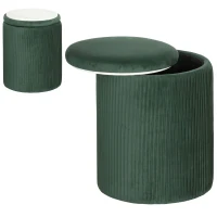 HOMCOM Storage Ottoman Modern Velvet Round Foot Stool for Living Room Bedroom 45 cm Dark Green(m-11)