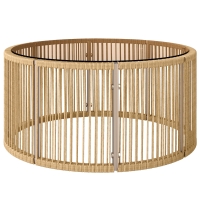 Outsunny Mesa auxiliar de poliratán, mesa de café con tablero de vidrio templado, mesa de jardín con armazón de acero 70 x 70 x 33 cm Marrón