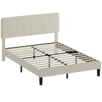 HOMCOM Estructura de Cama 140x200 cm con Cabecera Acolchada Regulable en Altura y Lamas, Terciopelo Acanalado, Gris