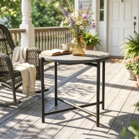 Outsunny 54 cm Round Outdoor Side Table, Industrial Small Garden Table with Slatted Wood Top and Metal Frame, Dark Grey(m-8)