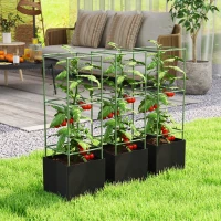 Outsunny Lote de 3 jaulas para tomates cuadradas con sacos de cultivo de 51,2 L, enrejado para flores, hortalizas, plantas trepadoras, verde(m-4)