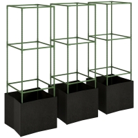 Outsunny Lote de 3 jaulas para tomates cuadradas con sacos de cultivo de 51,2 L, enrejado para flores, hortalizas, plantas trepadoras, verde
