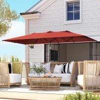 Outsunny Gran parasol, altura ajustable, inclinable, 150 x 295 x 170-214 cm, Rojo vino(m-5)