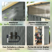 Outsunny Abrigo de Jardim Exterior 2 m² 195x122x181,5 cm Abrigo Metálico com Base SEM CHÃO 2 Portas de Correr Janelas Cinza Claro(m-7)