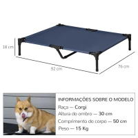 PawHut Cama Elevada para Cães com Tecido Oxford e Estrutura de Metal para Interior e Exterior 92x76x18 cm Azul(m-3)