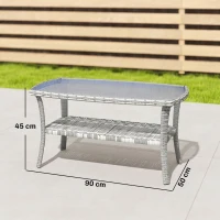 Outsunny Table de jardin extérieure rectangulaire en rotin avec étagère Plateau en verre trempé ondulé 90x50x45 cm Gris foncé(m-3)