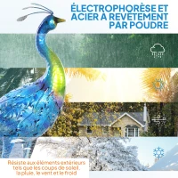 Outsunny Statue de paon de jardin décoration jardin extérieure en métal résister aux éléments 40 x 43 x 83 cm multicolore(m-5)