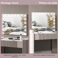 HOMCOM Oglindă machiaj luminoasă LED intensitate reglabilă, oglindă de mărire port USB, 80 x 62 cm(m-4)