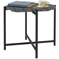 Outsunny 54 cm Round Outdoor Side Table, Industrial Small Garden Table with Slatted Wood Top and Metal Frame, Dark Grey(m-10)