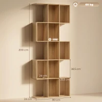 HOMCOM Bibliothèque à 5 niveaux, étagère de rangement en forme S avec 15 compartiments ouverts, 80 x 24 x 200 cm, chêne(m-3)