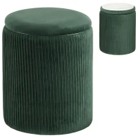 HOMCOM Storage Ottoman Modern Velvet Round Foot Stool for Living Room Bedroom 45 cm Dark Green(m-1)