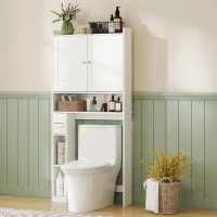 HOMCOM Mueble WC encima del inodoro o sobre lavadora, 2 puertas, 3 compartimentos, portarrollos, 80x19,5x170cm, blanco(m-4)
