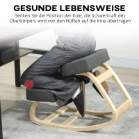 Vinsetto Kniestuhl, ergonomischer Sitzhocker, Polsterhocker für gesunde Sitzhaltung, Birkenholz, 120 kg belastbar, Dunkelgrau(m-6)