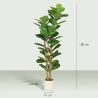 HOMCOM Planta de Ficus Artificial Verde en PEVA y Madera con Maceta de PP y Cemento, 50x50x150 cm(m-3)