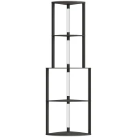 HOMCOM Lámpara de pie para salón, lámpara con estanterías de esquina de 4 niveles, brillo regulable, 55,5 x 39,5 x 163 cm, negro(m-1)