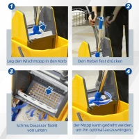 HOMCOM Reinigungseimer, Wischmoppeimer, rollbar, Kunststoff, Metallgriff, Gelb(m-5)