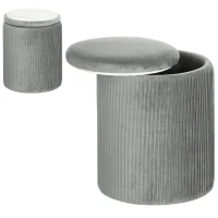 HOMCOM Storage Ottoman Modern Velvet Round Foot Stool for Living Room Bedroom 45 cm Grey(m-11)