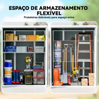 Outsunny Abrigo para Ferramentas 0,8 m² Galpão com Prateleiras Dobráveis 134x68,5x170 cm Plástico com Porta Dupla Fechável e Base(m-4)