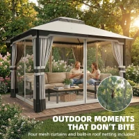 Outsunny 3 x 3.6 m Outdoor Garden Gazebo with Netting and Curtains, Double Roof Patio Gazebo Permanent Pavilion, Light Grey(m-7)