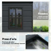 Outsunny Casetta per Attrezzi a 2 Ingressi con Finestre e Prese d'Aria, in PP e Alluminio, 128x104x196 cm, Grigio Scuro(m-5)
