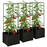 Outsunny Lote de 3 jaulas para tomates cuadradas con sacos de cultivo de 51,2 L, enrejado para flores, hortalizas, plantas trepadoras, verde(m-7)