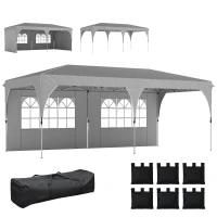 Outsunny Gazebo Pieghevole 3x6 m con Pareti e Altezza Regolabile, Protezione UV 50+, Grigio Chiaro(m-10)