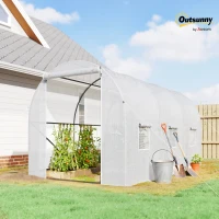 Outsunny 3.5 x 2 x 2 m Large Galvanised Steel Frame Outdoor Poly Tunnel Garden Walk-In Patio Greenhouse - White(m-10)