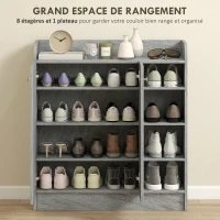 HOMCOM Meuble de rangement à chaussures pour entrée avec 4 compartiments ouverts et placard double porte - étagère réglable(m-4)