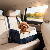 PawHut Asiento de coche para perro con cinturón de seguridad y anclaje, asiento de coche para perros 55 x 46 x 32 cm azul marino(m-6)