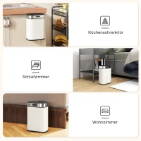 HOMCOM Cubo de basura 5 L, colocable independiente o colgado, acero inoxidable, blanco crema(m-4)