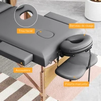 HOMCOM Table de massage pliante, lit de massage 3 zones portable 185 x 60 cm, hauteur et dossier réglables, appui-tête, gris(m-8)