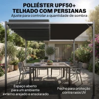 Outsunny Pérgola de Jardim 3x4 m com Proteção UPF50+ Gazebo com Telhado Ajustável Estrutura de Metal para Exterior Cinzento Escuro(m-4)