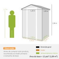 Outsunny Abrigo de Jardim 1,09 m² 128x104x196 cm com Base Porta com Fechadura Janela e Ventilação, Cinzento Escuro(m-3)