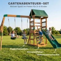 AIYAPLAY Spielturm Klettergerüst Holz Schaukelgestell mit Rutsche 2 Schaukeln Kletterwand für 3-8 Jahre 315x284x233 cm Grün(m-4)