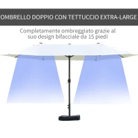 Outsunny Ombrellone Doppio a 12 Stecche con Base a Croce e Manovella, in Acciaio e Poliestere, 455x265x238 cm, Beige(m-4)