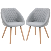 HOMCOM Set de 2 Scaune de Dining Design scandinav, Picioare subtiri din lemn de fag, Scaun cu spătar și brațe ergonomice, Gri