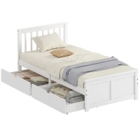 HOMCOM Armazón de cama individual, armazón de madera, cajones con ruedas, no necesita somier, 90 x 200 cm, blanco(m-6)