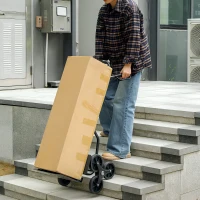 DURHAND Carretilla de escaleras plegable 120 kg 6 ruedas, carretilla de mudanza en acero con cuerdas telescópicas, 44x38x106,5cm, negro(m-6)