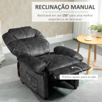 HOMCOM Poltrona Relax Reclinável com Apoio para os Pés Retrátil Encosto Alto Bolso Lateral Acolchoado Grosso 88x91x108 cm Preto(m-5)