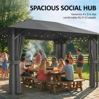 Outsunny Altana ok. 4x3m Wodoodporna Stabilna Zimowa Altana z Moskitierą, 4 ścianami, wentylacją i otworami odpływowymi(m-8)