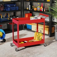 DURHAND Carro de taller servante de taller de 2 niveles, asa lateral y ruedas bloqueables, 84,5x38x84cm, rojo(m-5)