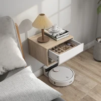 HOMCOM Lote de 2 mesitas de noche murales, mesitas de noche, cajón, compartimento abierto, tablero, 37 x 32 x 21 cm, madera natural(m-5)