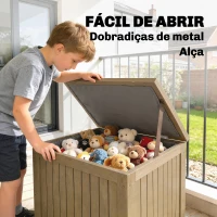 Outsunny Baú de Exterior em Madeira 130L Arca de Armazenamento com Forro Tampa Articulada e Correia 63x51x58,5 cm Castanho(m-6)