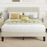 HOMCOM Estructura de Cama 140x200 cm con Cabecera Acolchada Regulable en Altura y Lamas, Terciopelo Acanalado, Gris(m-2)