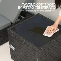 Outsunny Set 2 Sdraio da Giardino in Rattan con Tavolino Laterale e Schienale Regolabile, 184x60x22 cm, Grigio Scuro(m-6)