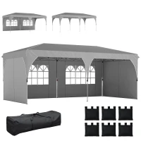 Outsunny Gazebo Pieghevole 3x6 m con Pareti e Altezza Regolabile, Protezione UV 50+, Grigio Chiaro(m-11)