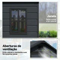 Outsunny Abrigo de Jardim 1,09 m² 128x104x196 cm com Base Porta com Fechadura Janela e Ventilação, Cinzento Escuro(m-5)