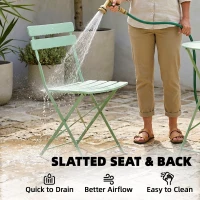 Outsunny Folding Garden Bistro Set, Outdoor Round Bistro Table and Chairs Set 2 with Electrophoresis Metal Frame, Light Green(m-7)